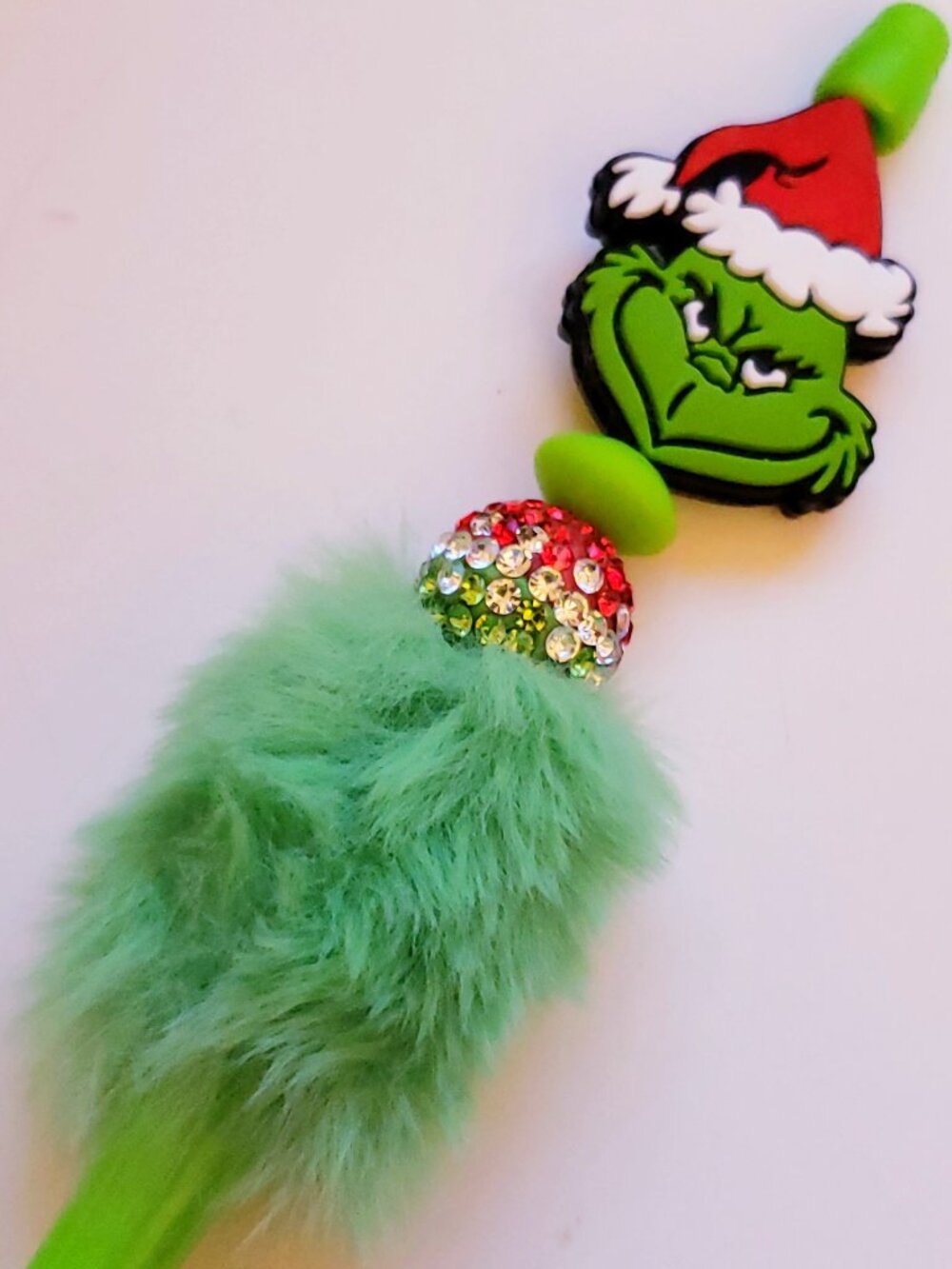 Handmade Fluffy Plush Christmas Holiday Beaded Silicone Focal Bead Pen
